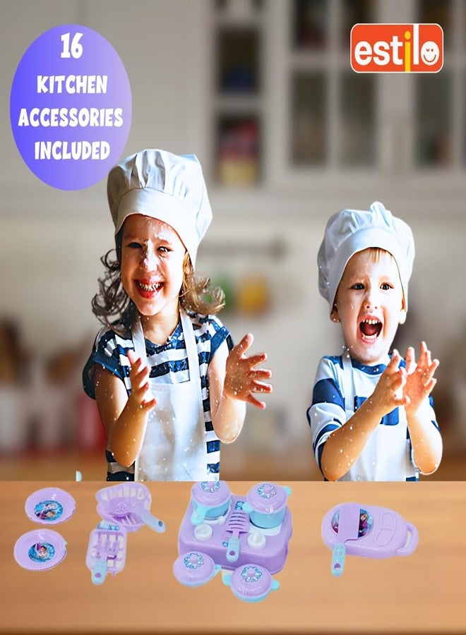 إستلو مجموعة ألعاب مطبخ فروزن 2 في 1 من إستيلو للبنات | مجموعة من 22 لعبة مطبخ للأطفال مع لعبة طبخ للعب التخيلي مناسبة للبنات من عمر 3 سنوات فما فوق | هدية عيد ميلاد للأطفال من عمر 3 إلى 6 سنوات - Image 5